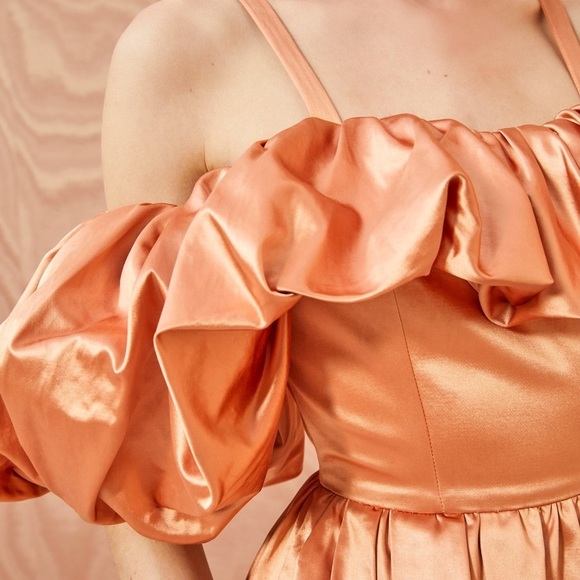ULLA JOHNSON Lelita dress midi satin copper 8 off shoulder cocktail NWT formal - Picture 5 of 16